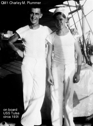 Charley & unknown shipmate aboard Tulsa (before haircut)